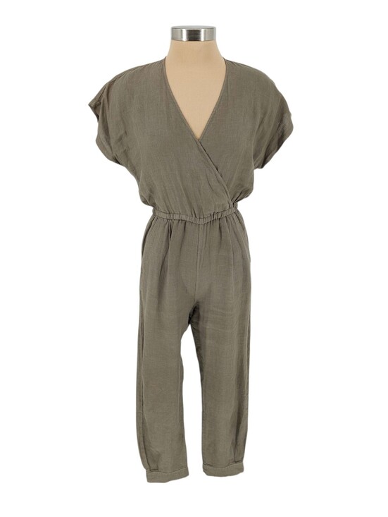 Joie Pants - JOIE Azita Jumpsuit Linen Olive Green Short Sleeve Faux Wrap V Neck Romper XS